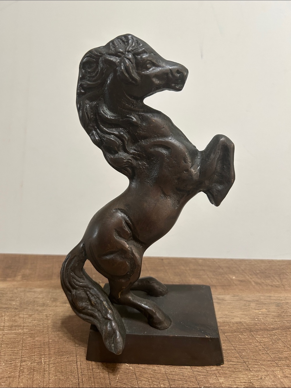 Vintage 1970’s Bronze Metal Rearing Horse Sculpture Heavy